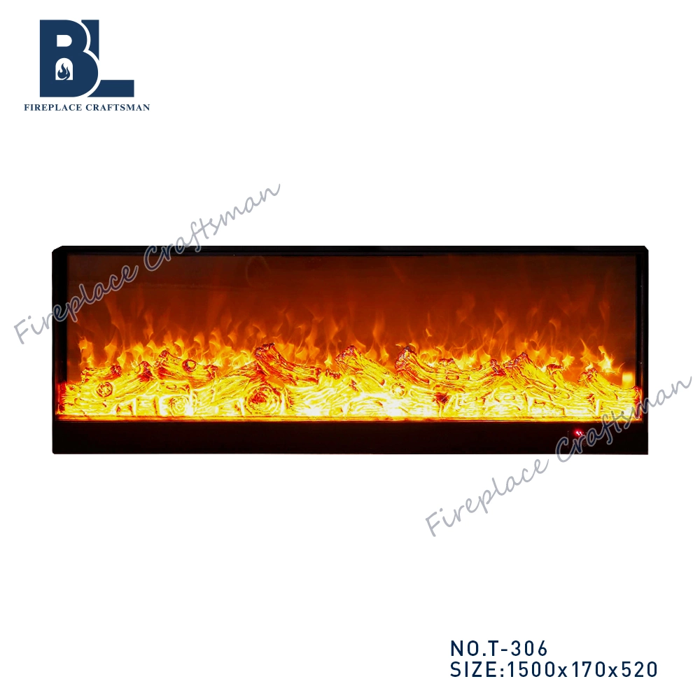 Modern 60 Inche Indoor Decorative LED Flame Remote Control Thin Black Wall Recessed Mounted Electric Fire Fireplace